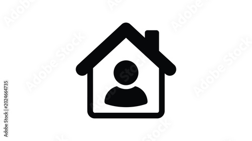 House with person silhouette inside simple black icon on white background silhouette