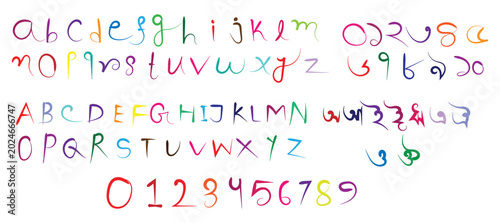 Bilde på lerret Collection of random hand drawn scribble of stroke, shape, number and alphabet vector set