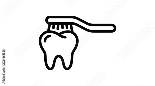 Photos Toothbrush cleaning a molar tooth simple black line silhouette