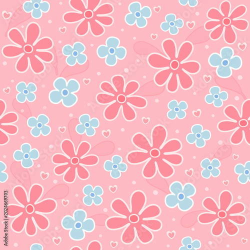Seamless floral pattern pink and light blue 