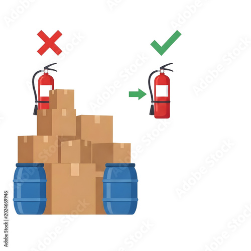 Blocked Fire Extinguisher vs Accessible Emergency Equipment Workplace Safety Vector