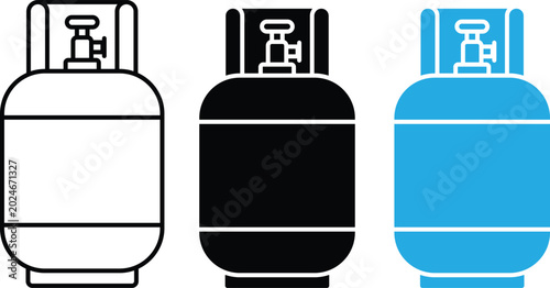 Foto Gas Cylinder Icon Set in Outline Glyph and Flat Style for LPG Fuel and Energy St