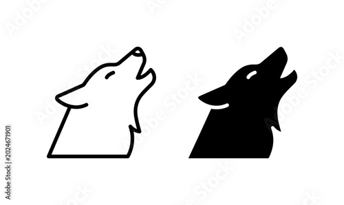Canvas-taulu Howling Wolf Head Icons, Wild Animal Silhouette Vector Graphics, Nature Spirit S