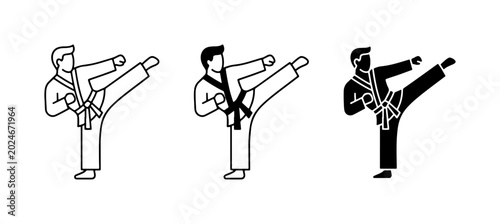 Konstfotografi Martial Arts Action Icons: Taekwondo Fighter Kicking, Karateka Punching, Combat