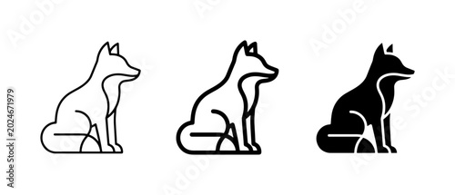 Cuadro en lienzo Sitting Fox Icons, Minimalist Animal Vector Graphics, Simple Canine Silhouette S