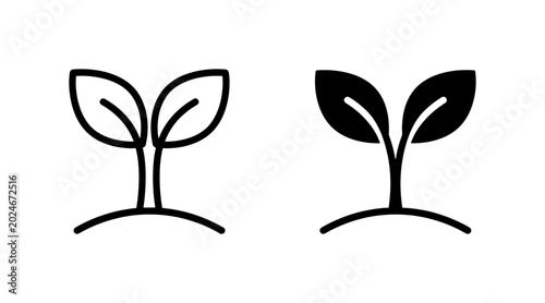 Seedling Icons, Sprout Vector Graphics, Growth Plant Symbols, Nature Organic Icons, Two Styles