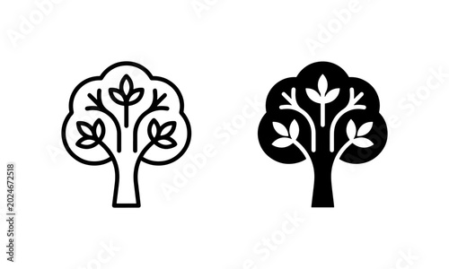 Minimalist Tree Icons, Nature Symbol Vector Art, Organic Growth Outline and Silhouette Graphics