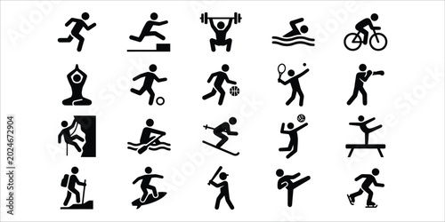 Canvastavla Collection of 20 stick figures engaged in various sports and fitness activities