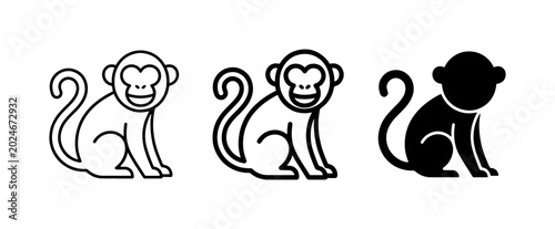 Canvas Print Monkey Icons Set: Simple Line Art and Silhouette Graphics, Primate Vector Illust