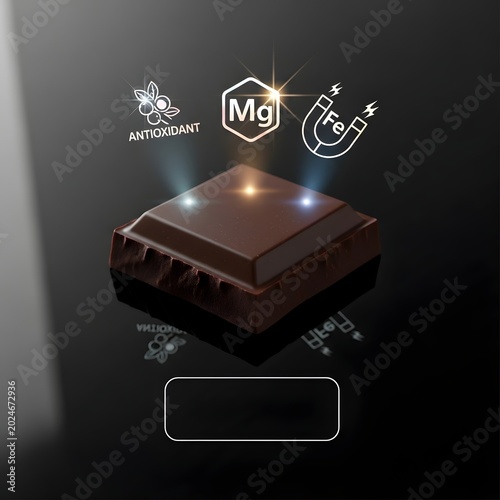 Magnesium microchip processor with glowing core and anthronandant symbol on dark reflective surface for tech innovation and futuristic technology concept