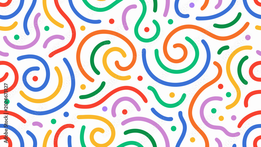 Fototapeta premium colorful abstract swirl pattern on a white background playful looping lines and vibrant circular shapes