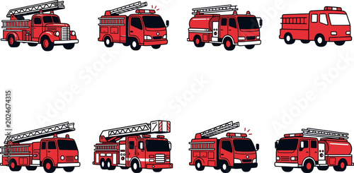 Konstfotografi Fire Engine and Emergency Rescue Truck Collection with Ladder Vehicles, Firefigh