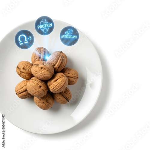 Macarons with protein and antioxidant labels on white plate healthy dessert snack food concept close-up