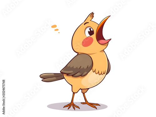 Cute little singing bird cartoon illustration