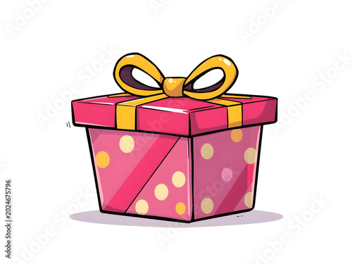 Pink gift box with ribbon bow cartoon illustration