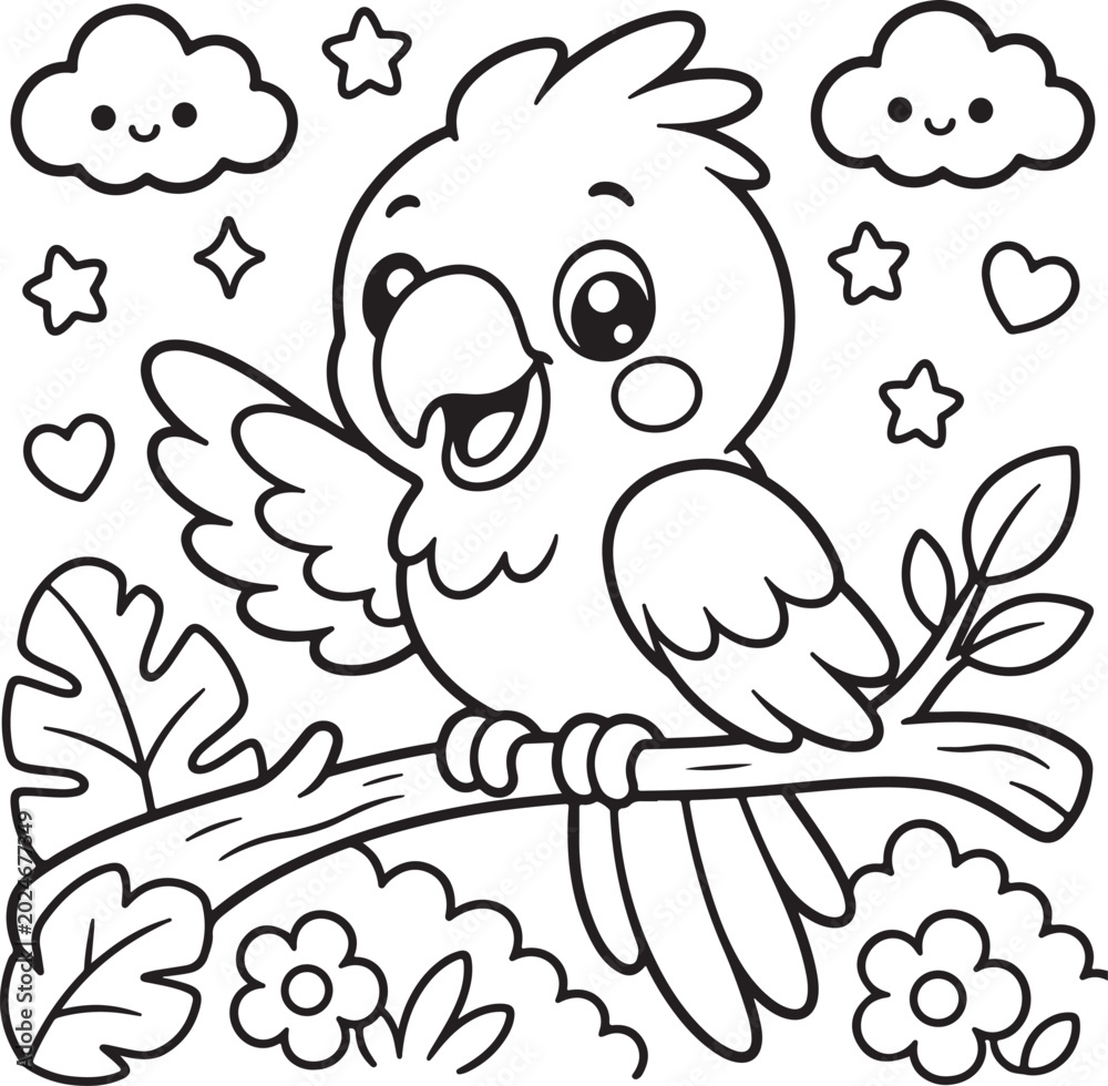 Fototapeta premium Cute Kawaii Animal Coloring Pages Collection for Kids – Simple Cartoon Line Art Bundle, Printable Black and White Coloring Book Pages