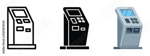 Fotografie Payment Terminal Icon Set, Self Service Kiosk And ATM Symbols, Modern Financial Transaction Vector Illustration For Banking And Digital Payment Interface Design