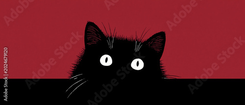 Mysterious feline character design black cat silhouette minimalist vector illustration