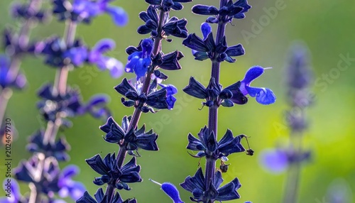 Close-up of Vibrant Blue Salvia Flowers in Bloom.