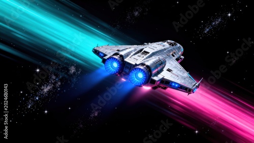 Spacecraft flying in outer space