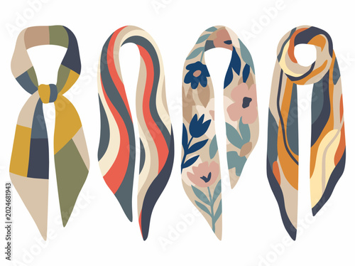 Tablou pe pânză An eye-catching collection of four unique scarves featuring various patterns and colors, highlighting the versatility and artistic flair of fashion accessories for modern wardrobe choices