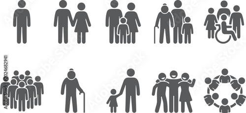 Photography Diverse groups of people depicted in various poses and arrangements, family units and social gatherings