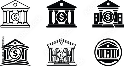 Photos Black and white bank building icons with dollar sign finance institution banking