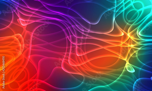 Tableau sur toile Abstract futuristic background with blurry glowing wave and neon transparent shapes
