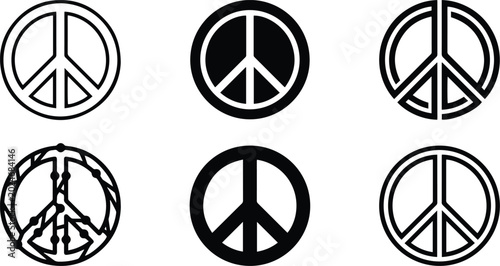 Tableau sur toile Black and white peace symbol icons representing harmony pacifism unity freedom a