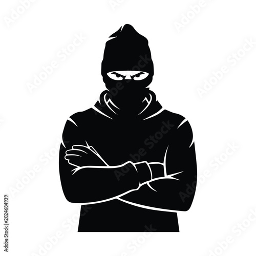 Billede på lærred Burglar with balaclava and beanie hat criminal vector illustration icon with crossed arms