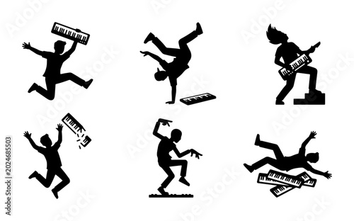 Bild auf Leinwand Dynamic Musician Silhouettes, Energetic Dance Poses, Rock Guitarist, Breakdancer