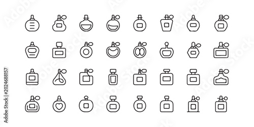 Bild auf Leinwand Collection of Minimalist Perfume and Fragrance Bottle Outline Icons