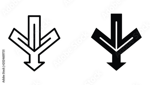 Canvastavla Modern downward arrow icon with three prongs