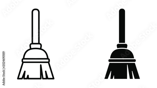Εκτύπωση καμβά Black and white broom icon pair with handle variation
