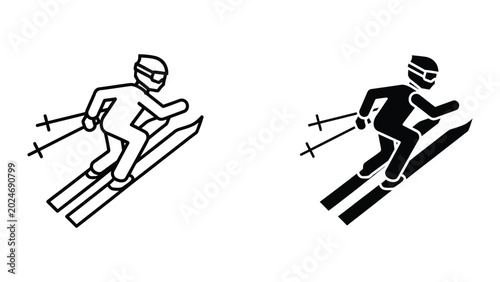 Bild auf Leinwand Skier descending slope with poles in classic skiing position