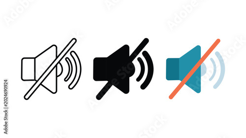 Cuadro en lienzo Mute speaker icon set volume off sound disabled outline solid and color vector