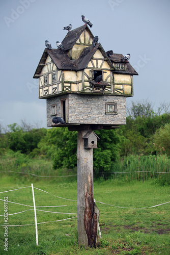 Fotografia A pigeon coop, a dovecote, or a birdhouse on a farm