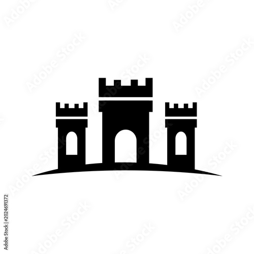 Quadro su tela Medieval castle fortress with three towers silhouette icon