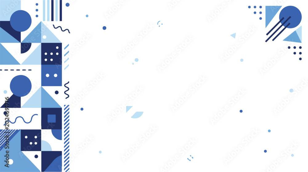 Obraz premium memphis style, retro 80s, geometric background, business presentation, subtle geometric ornaments, clean, flat design, vector, illustration, blue and white, palette, modern, minimal, retro, compositio