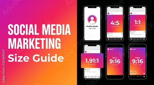 Instagram Business Social Media Marketing Layouts. Safe Zone and Size Guide for post content.