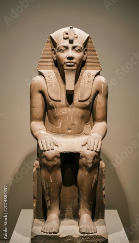 Ancient Egyptian Pharaoh Statue Seated on Throne
