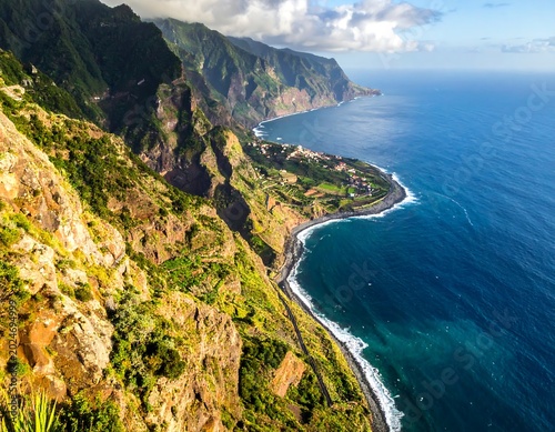 Dramatic coastal cliffs meet the ocean's vast expanse