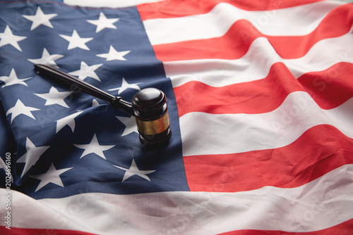 Judge gavel with a US flag. Law