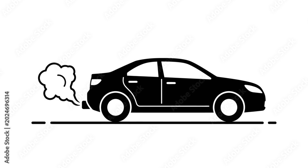 Fototapeta premium Black car silhouette with exhaust fumes.