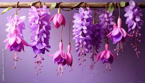 Delicate Fuchsia and Wisteria Flowers Hanging Gracefully.