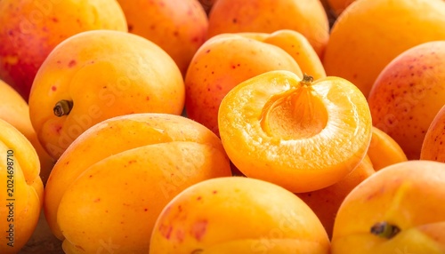 Close up of ripe apricots displaying textured skin and vibrant orange hues