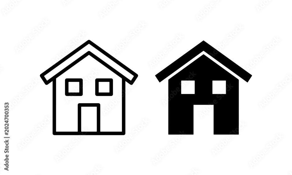 Fototapeta premium Simple House Icons, Outline and Solid Fill, Residential Building Symbols
