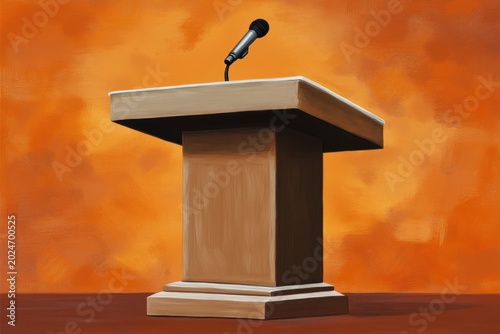 Speaker microphone on podium in digital painting style