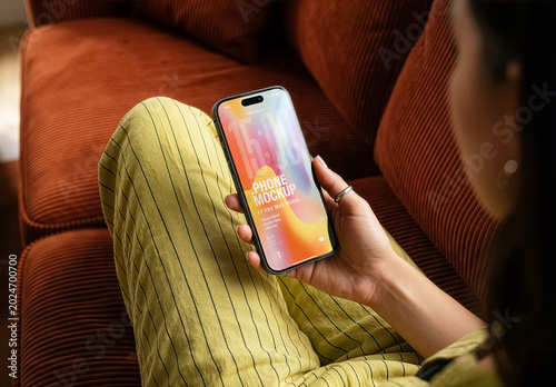 Phone Screen Mockup In Woman Hand. Lifestyle Smartphone Presentation