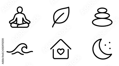 Canvas Print Zen Icons Set: Meditation, Nature, Balance, Serenity, Home, Night Sky - Minimali
